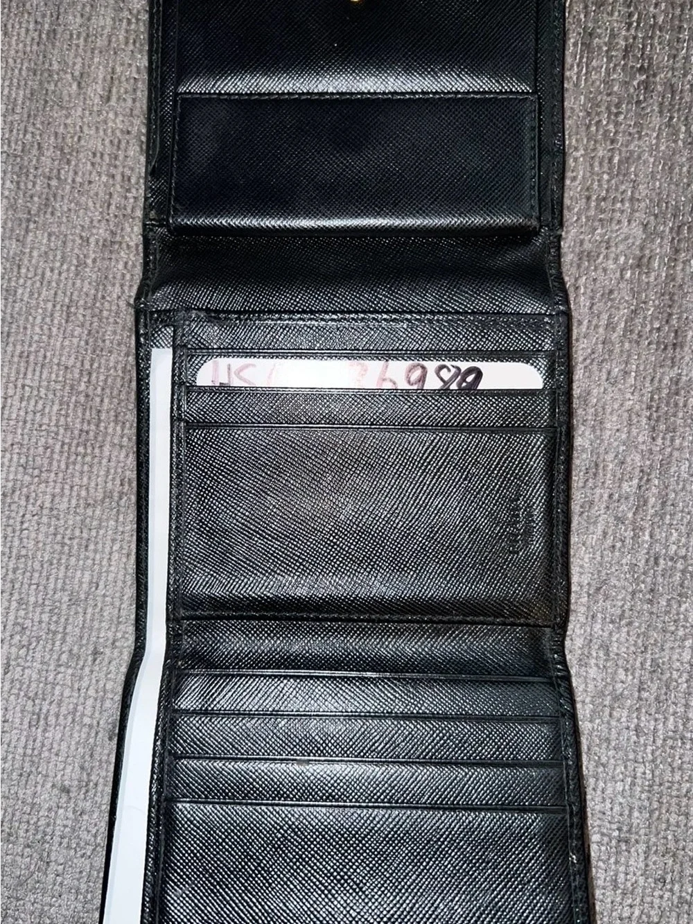 Prada Black Leather Tri-Fold Wallet with Silver Logo